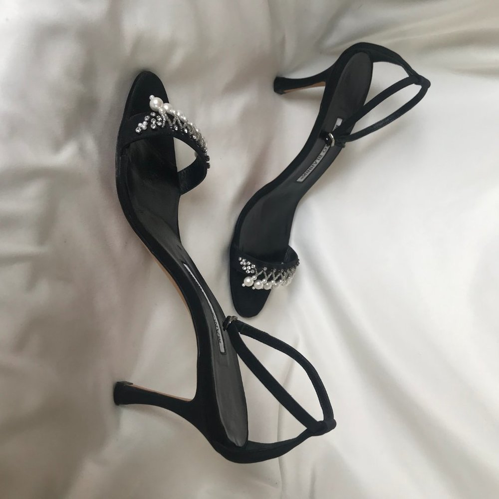 MANOLO BLAHNIK black suede with beading heel - Picture 3 of 9